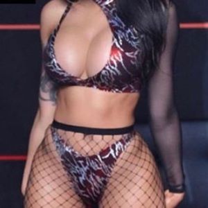 2 piece hot red and black thong.